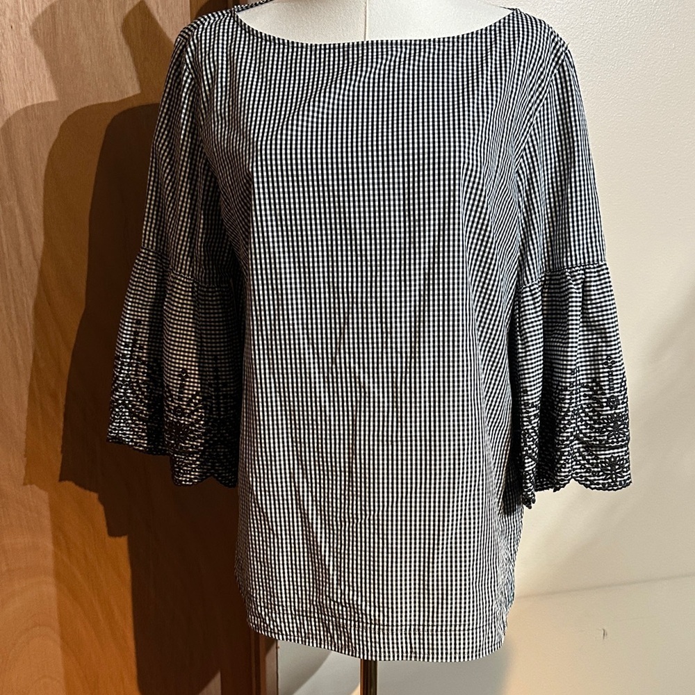 Lauren Ralph Lauren Gingham Blouse in Black and White